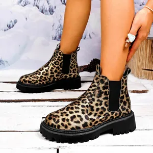 Women's Leopard Print Martin Boots 2025 Autumn Winter New European Thick Sole Chelsea Ankle Boots Casual Non-slip PU Shoes