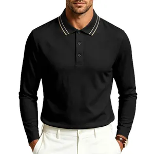Professionelles, lässiges Herren-Langarm-Poloshirt aus schwarzem Piqué-Strick für Business