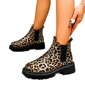 Stylish leopard print Chelsea boots for women with thick lug sole design