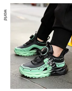 Detailed close-up of kids breathable mesh running shoes with rotary buckle closure