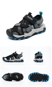 Multi-angle views of breathable mesh boys closed-toe summer sports sandals.
