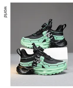 Stylish boys' running shoes with breathable mesh and rotary buckle closure in mint green