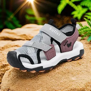 Boys closed-toe mesh sport sandals with soft soles for summer outdoor activities.