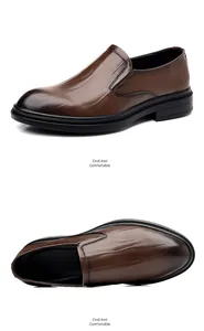 Detailed view of men's brown slip-on dress shoes suitable for business casual wear