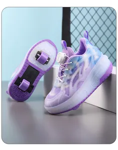 Chaussures à roulettes pour enfants violettes avec doubles roues et boucle rotative.
