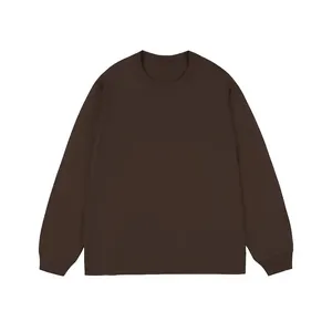 Minimalist dark brown long-sleeve crew neck t-shirt for men in a clean flat lay.