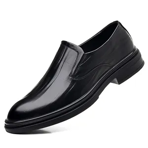 Classic black men's business casual leather shoes featuring a non-slip rubber sole