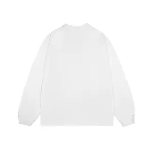 Detailed back view of a minimalist plain white men's long-sleeved casual cotton T-shirt