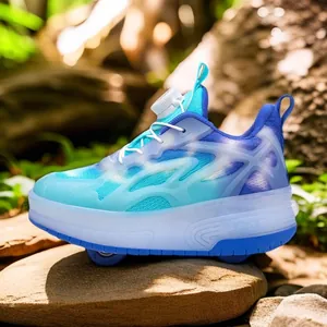 Chaussures à roulettes bleues pour enfants avec doubles roues et boucle rotative