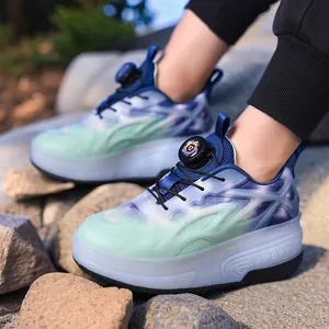 Chaussures à roulettes bleu dégradé pour enfants avec double roues et système de boucle rotative
