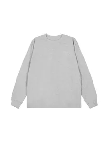 Classic minimalist grey men's long sleeve crew neck cotton t-shirt isolated on white background