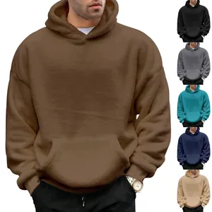 Ανδρικό φούτερ fleece με κουκούλα σε διάφορα χρώματα με απαλή βελούδινη υφή για χειμώνα