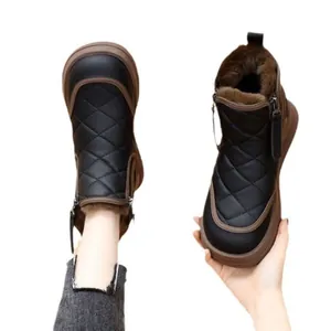 Botas de nieve acolchadas para mujer con forro de pelo y suela gruesa antideslizante
