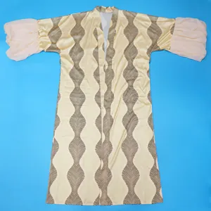 Long cardigan de plage imprimé avec manches ballons plissées volumineuses et motifs