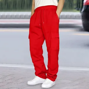 Leuchtend rote Herren-Cargohose mit Kordelzug und Taschen für Freizeit und Sport