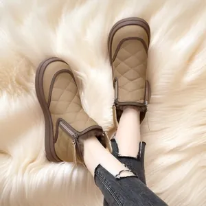 Botas de Nieve para Mujer Rejilla Rómbica Impermeable Antideslizante Suela Gruesa Cálido Forro Felpa Botines Casual Invierno