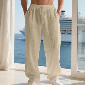 Men's loose linen casual pants with drawstring waist, ideal for a beach vacation