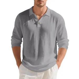 Herren Polo-Langarmshirt in Grau mit entspannter Business-Passform und Button-Down-Kragen