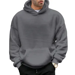 Herren Winter Hoodie aus grauem doppelseitigem Fleece mit Lammwoll-Optik