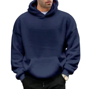Marineblauer Herren-Kapuzenpullover aus doppelseitigem Samt im lockeren Schnitt