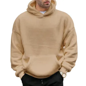 Herren Khaki Kapuzenpullover aus Lammwolle mit doppelseitigem Fleece für warme Wintertage.