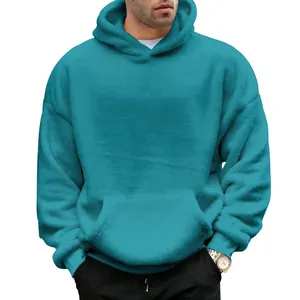 Gemütliches Herren Oversize Fleece Kapuzensweatshirt aus türkisem Lammwollmaterial
