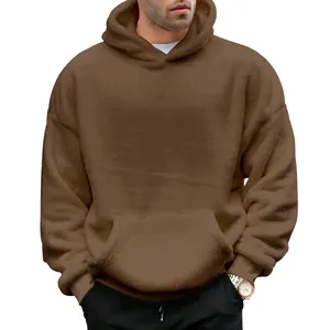 Brauner Herren Oversize-Hoodie aus weichem doppelseitigem Fleece mit Lammwoll-Optik