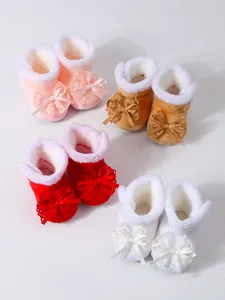 Warme, fleecegefütterte, rutschfeste Babyschuhe in vier Farben mit süßen Spitzenschleifen