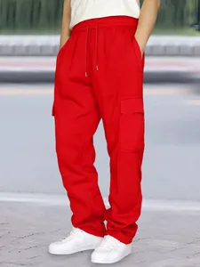 Herren Cargo Jogginghose Fleece Gefüttert Locker Passform Multi-Taschen Kordelzug Casual Athletic Bottoms Herbst Einfarbig Hose