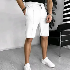 Detailed shot of white waffle knit fabric on men's breathable casual summer shorts