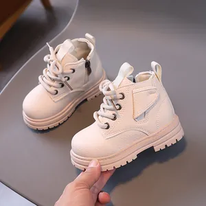 Off-white children's Martin boots with British style and thick rubber soles for toddlers