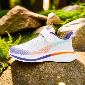 Chaussures de course respirantes en mesh pour garçons blanc violet orange