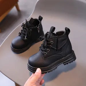 Classic black children's Martin boots with side zipper and durable anti-slip sole for toddlers
