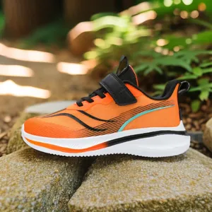 Chaussures de course respirantes en mesh orange pour garçons avec bande velcro printemps