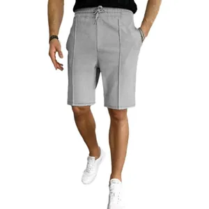 Men's casual waffle knit loose fit straight leg summer shorts in light grey color