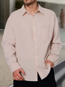 Casual herenhemd met lange mouwen in effen kleur met borstzak en knoopsluiting