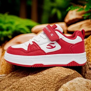 Stylish red and white children's board shoes with Velcro strap for outdoor sports activities