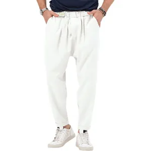 Men's fashionable solid white drop crotch harem pants for trendy casual daily wear