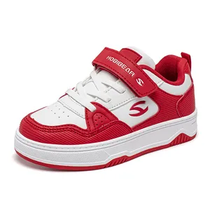 Stylish red and white children's fashion sneakers with velcro strap and Hobibear logo