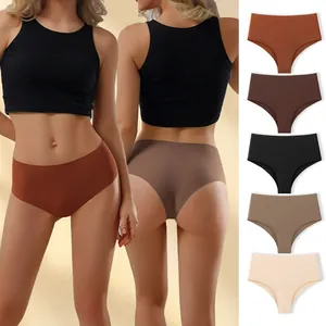 Damen Nahtlose Eisseide Unterhosen Mittlere Taille Atmungsaktiv Schnell Trocknend Nylon Unterwäsche Baumwolle Zwickel Lässig Sportlich