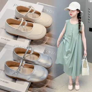 Mädchen Mary Jane Prinzessinnen Schuhe Kunstleder Perlendekor Weiche Sohle Rutschfest Silber Beige Party Schuhe Für Kinder
