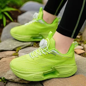 Chaussures de sport pour jeunes vert fluo avec boucle rotative et maille respirante