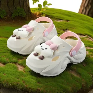 Kinder Sommer Clogs Für Mädchen EVA Leichtgewicht Rutschfeste Sandalen Mit Cartoon Wolke Schleife 3D Dekoration Zwei-Wege Strand Schuhe