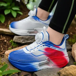 Chaussures de sport respirantes en mesh pour ados avec boucle rotative dégradé bleu rouge