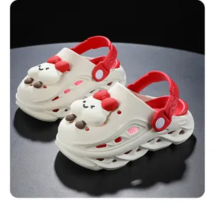 Cute children's cream and red cartoon clogs with decorative bow character detail