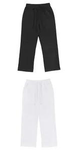 Comprehensive view showing both black and white versions of men's loose linen beach pants.