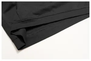 Detailed close-up of high-quality stitching on a men's black quick-dry sports t-shirt