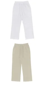 High-quality men's loose linen casual pants in classic white and beige neutral colors.