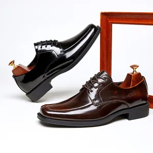 Chaussures Derby de luxe pour hommes en cuir verni à bout carré pour mariage et affaires