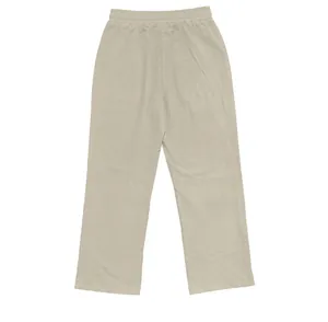 Men's loose linen casual beach pants in beige with elastic waist